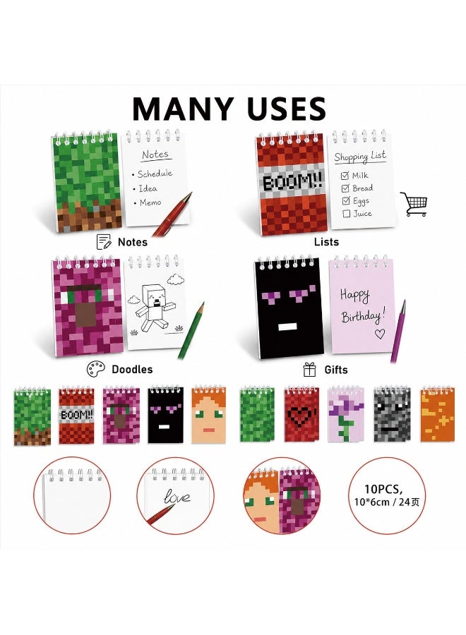 Tanyaz Pixel Art Mini Notebooks, 10 Pcs Top Spiral Notepads, 24 Pages Each, Blank Pocket Memo Pads for Notes Doodles Lists Gifts and Daily Use (10*6 CM) - Image 3