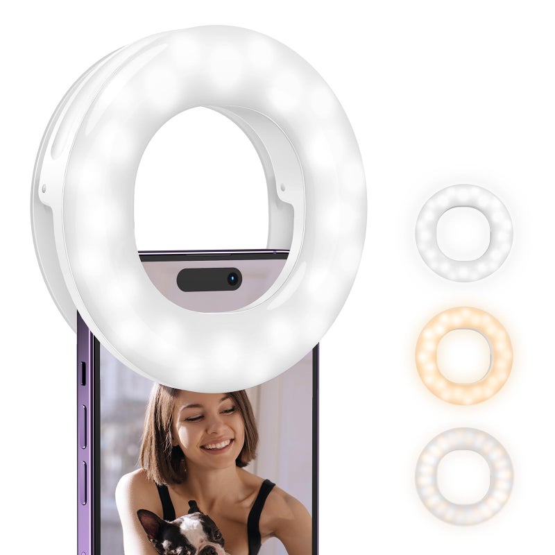ATUMTEK ATUMTEK Selfie Ring Light for Phone with 3 Light Temperatures, Portable Rechargeable Clip-on Ring Light with 48 LEDs for Mobile, Laptop, Zoom Meeting, Makes up, Video Calls, Streaming, Selfies  - Image 1