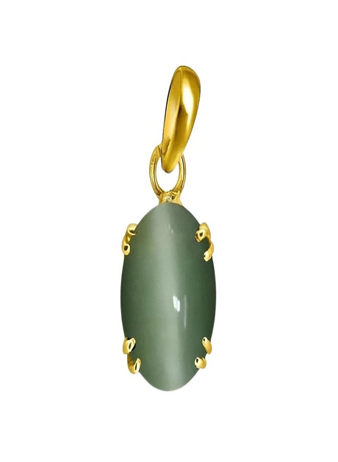 Ptm Natural Cats Eye/Lahsunia 10.25 Ratti or 9.5 Carat Astrological Certified Gemstone Panchdhatu/5 Metals 22k Gold Plated Pendant for Men & Women -fba11025 - Image 1