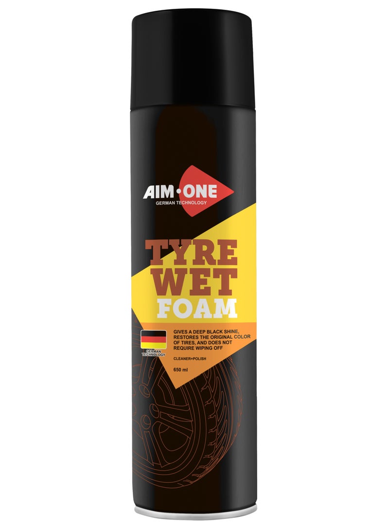 AIM-ONE Aim One Tyre Wet Foam 650ml - Gives A Deep Black Shine Restores The Original Color Of Tires - & Does Not Require Wiping Off