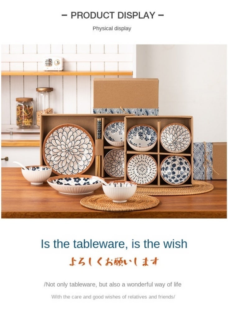 6 Piece Japanese Style Ceramic Bowls Set With Hand Painted Underglaze Patterns Non Slip Base Microwave And Dishwasher Safe For Home Use White Patterns Microwave Safe For Kitchen And Dining - Image 2
