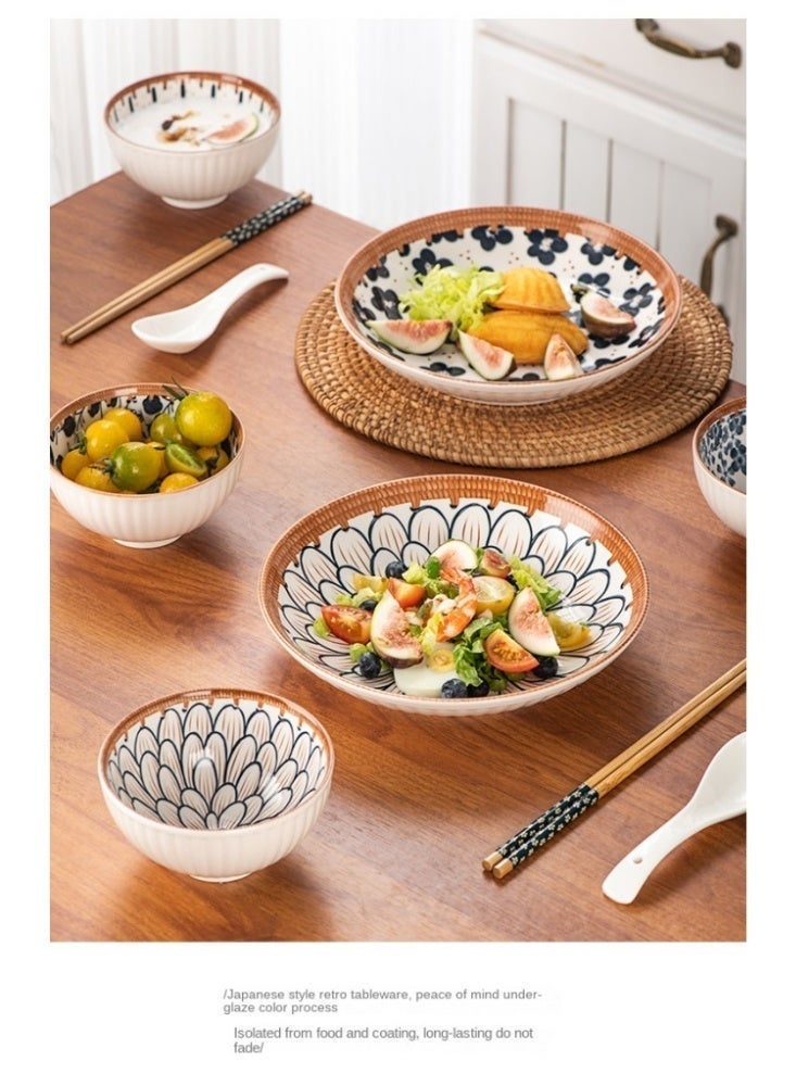 6 Piece Japanese Style Ceramic Bowls Set With Hand Painted Underglaze Patterns Non Slip Base Microwave And Dishwasher Safe For Home Use White Patterns Microwave Safe For Kitchen And Dining - Image 5