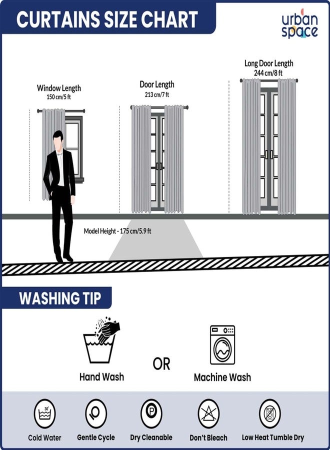 Urban Space ستائر Urban Space قطنية 100% قابلة للتخصيص، طقم من قطعتين، تحجب الضوء بنسبة 60-65%، ستائر مزخرفة مزودة بحلقات/عروات للتعليق، تتضمن رباطًا خلفيًا (Vasant) - Image 5