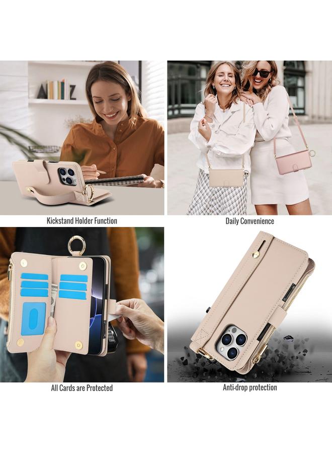 S-TOP Case For iPhone 16 Pro Max Crossbody Ring Multifunctional Wallet Leather Phone Case - Image 5