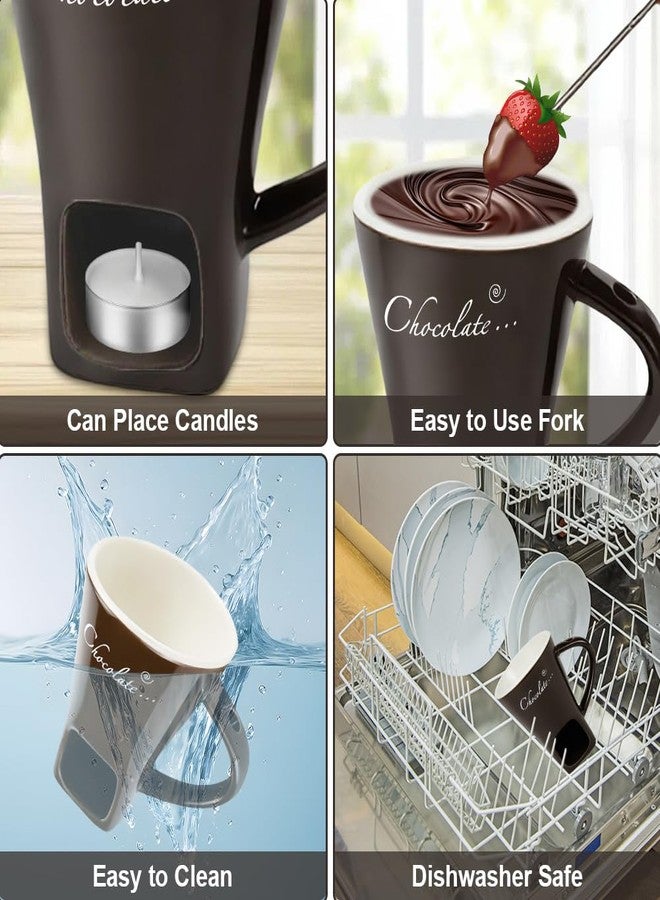 SEILETOO Fondue Cup, Chocolate Melting Fondue Mug with Fork and Candles, Ceramic Chocolate Melting Cup, For Cheese Butter, Date Night, Movie Night, Birthday, Wedding, Housewarming Gift - Image 5