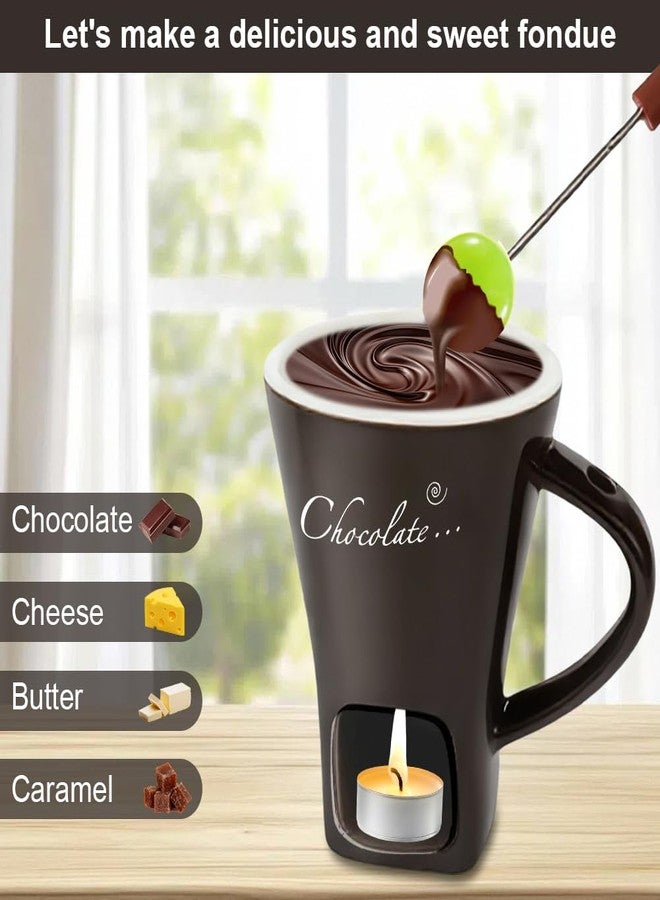 SEILETOO Fondue Cup, Chocolate Melting Fondue Mug with Fork and Candles, Ceramic Chocolate Melting Cup, For Cheese Butter, Date Night, Movie Night, Birthday, Wedding, Housewarming Gift - Image 2