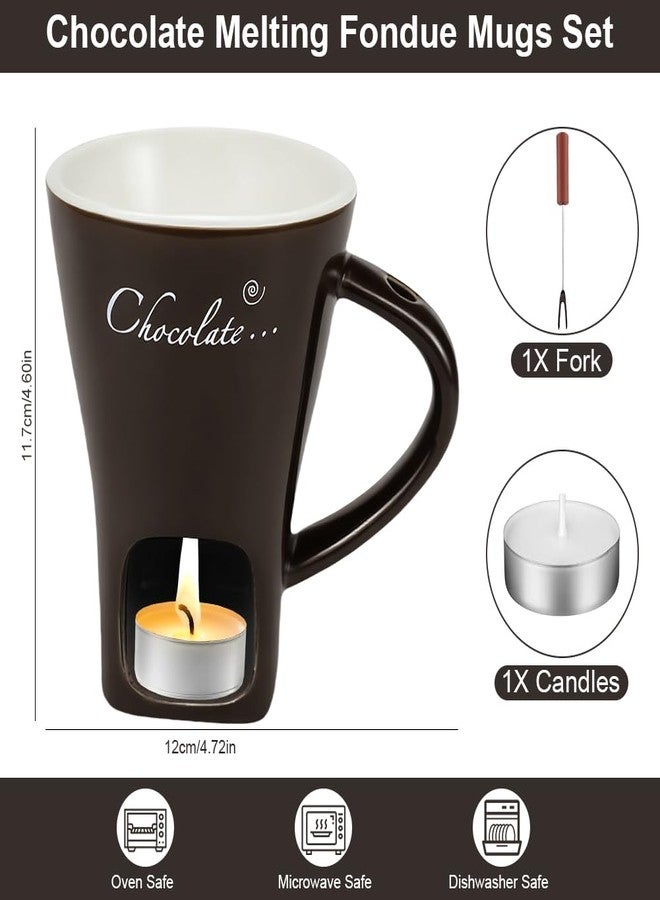 SEILETOO Fondue Cup, Chocolate Melting Fondue Mug with Fork and Candles, Ceramic Chocolate Melting Cup, For Cheese Butter, Date Night, Movie Night, Birthday, Wedding, Housewarming Gift - Image 3