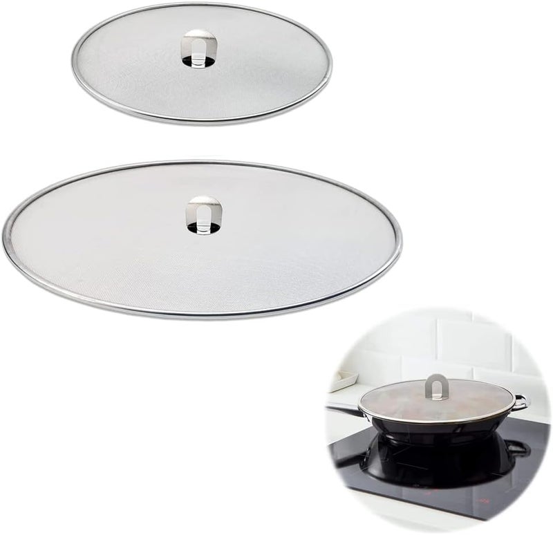 Luckam Stainless Steel Splatter Shield Set, Splatter Screen for Frying Pan, Grease Splatter Guard Stainless Steel Large 13 Inch and Small 10 Inch Shield (2 in 1 Set) - Image 1