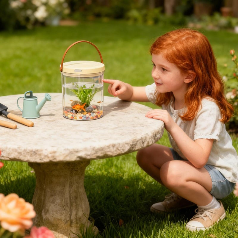 Beige Yellow Mini Fish Tank Quiet Oxygen Circulation Rechargeable Sensory Play - Image 4