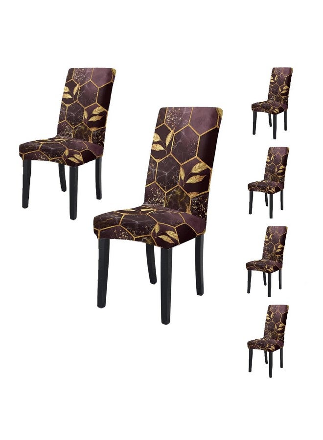 BRIDA® Stretchable Floral Printed Dining Chair Covers Elastic Chair Seat Case Protector, Slipcovers (6 Chair Cover, Golden Hexagon), Polycotton Spandex - Image 1