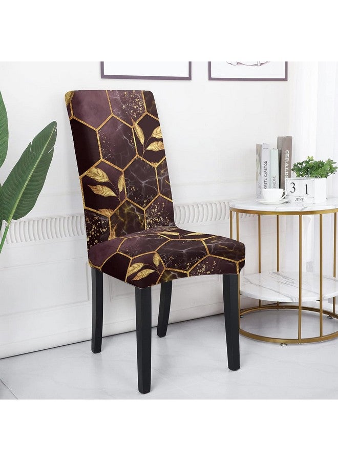 BRIDA® Stretchable Floral Printed Dining Chair Covers Elastic Chair Seat Case Protector, Slipcovers (6 Chair Cover, Golden Hexagon), Polycotton Spandex - Image 2