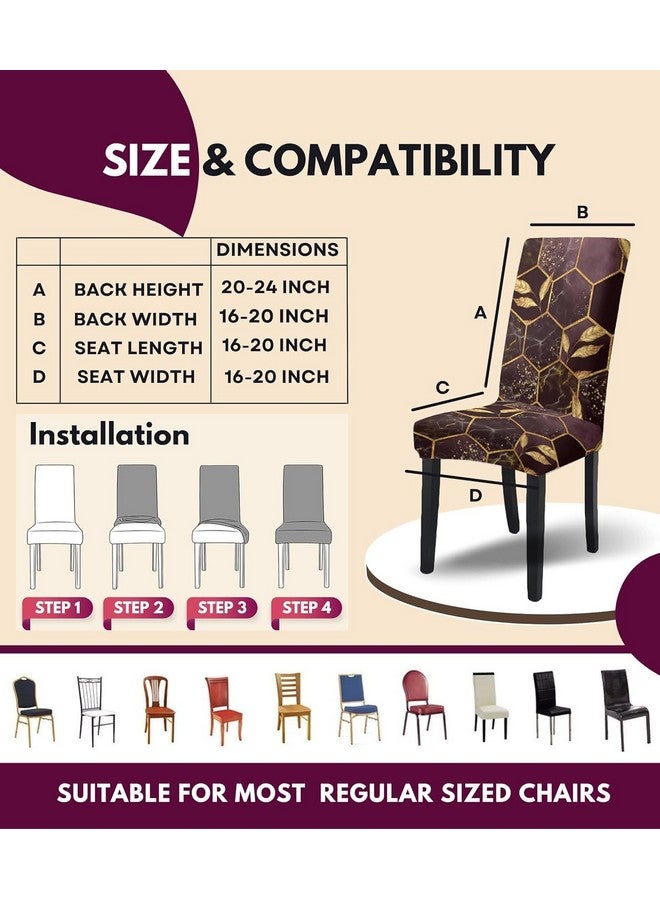 BRIDA® Stretchable Floral Printed Dining Chair Covers Elastic Chair Seat Case Protector, Slipcovers (6 Chair Cover, Golden Hexagon), Polycotton Spandex - Image 4