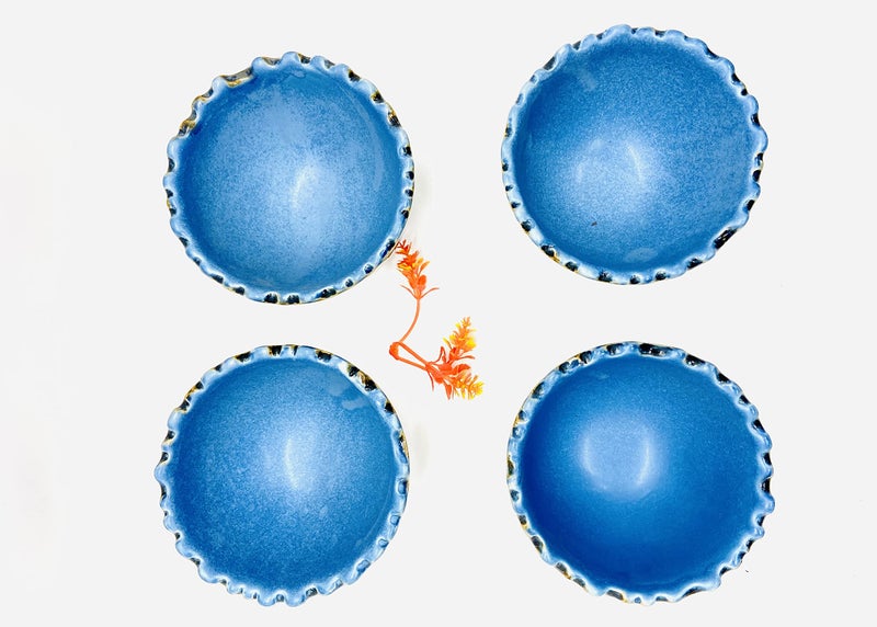 ALTAICA Ceramic Soup Bowls Set of 4 Handcrafted Dual Glazed Studio Pottery - Serving for Soup, Dessert,Dish, Blue Colour, 300 ml - Image 5