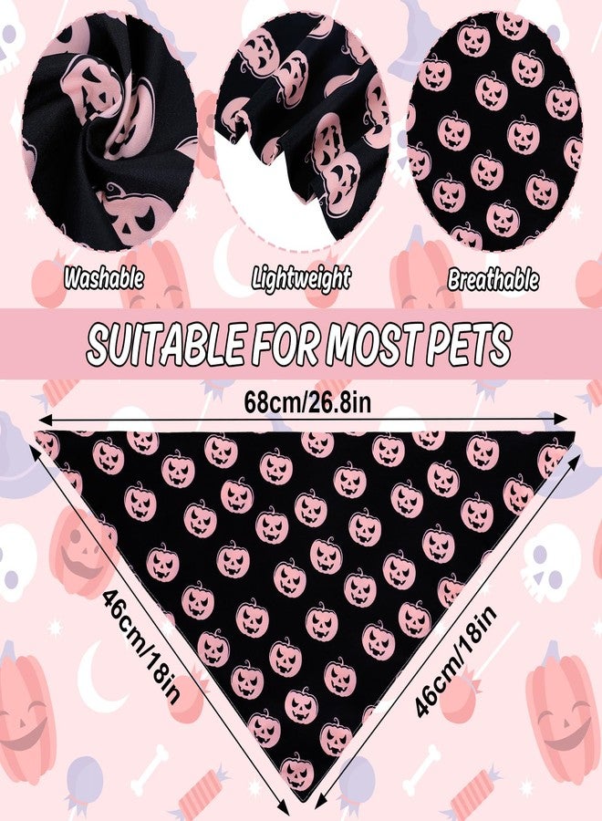Whaline 2Pcs Halloween Dog Bandana Black Pink Pumpkin Ghost Pet Scarf Washable Reusable Adjustable Fit Female Halloween Bandanas for Medium Large Dogs Pets Costume Supply - Image 2