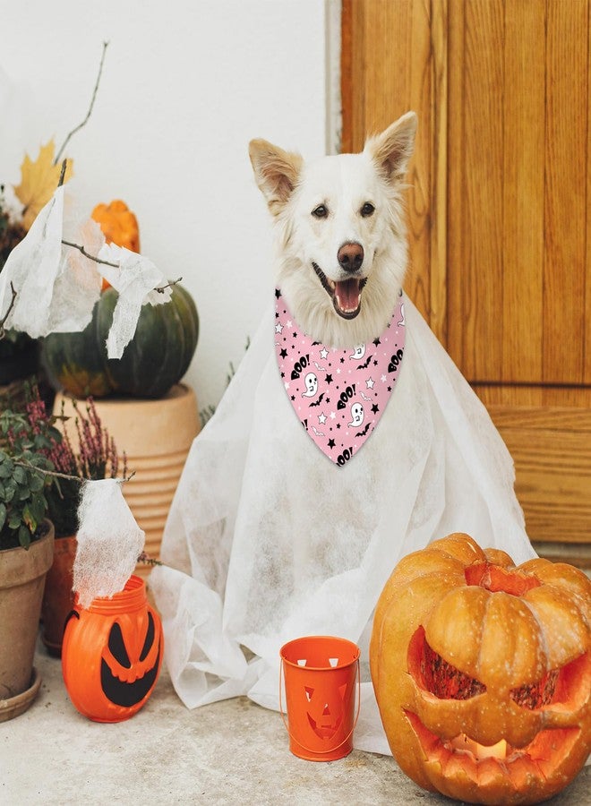 Whaline 2Pcs Halloween Dog Bandana Black Pink Pumpkin Ghost Pet Scarf Washable Reusable Adjustable Fit Female Halloween Bandanas for Medium Large Dogs Pets Costume Supply - Image 3