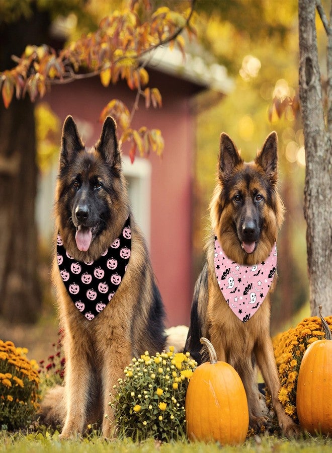 Whaline 2Pcs Halloween Dog Bandana Black Pink Pumpkin Ghost Pet Scarf Washable Reusable Adjustable Fit Female Halloween Bandanas for Medium Large Dogs Pets Costume Supply - Image 4