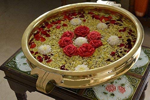 BUYERWELL وعاء أورلي مزخرف من النحاس الأصفر BUYERWELL بحجم 8 إنش، وعاء مصنوع يدويًا لزهور العوم، ديكور منزلي ومكتبي وزفاف، هدية فاستو بوجا 1000 مل - Image 1