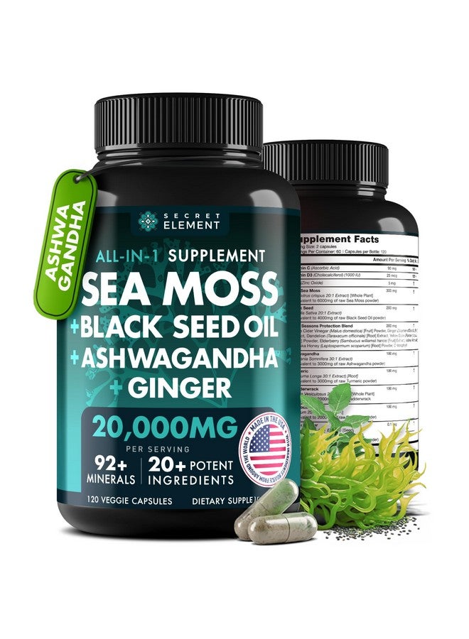 SECRET ELEMENT زيت بذور الكمون الأسود من طحالب البحر الأيرلندية مع الأشواغاندا والزنجبيل، 20,000 ملغ كبسولات، طحالب البحر وزيت بذور الكمون الأسود والأشواغاندا وجذر الأرقطيون، مكمل شامل، 120 كبسولة - Image 1