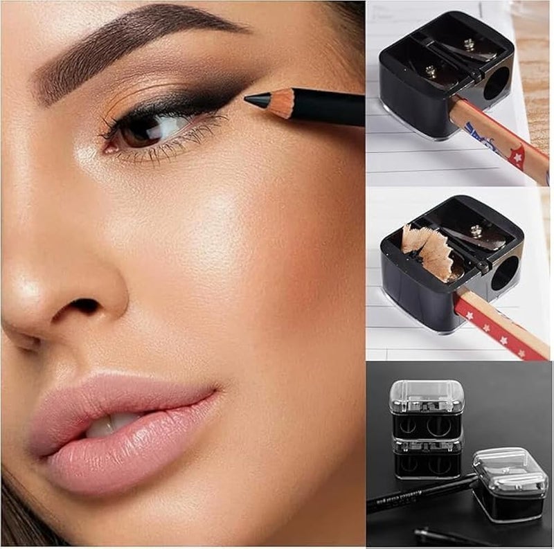 Dual Hole Makeup Pencil Sharpener with Removable Cover – For Eyeliner, Lip Liner & Eyebrow Pencils – Travel-Friendly, 2 Pieces Set - Image 3