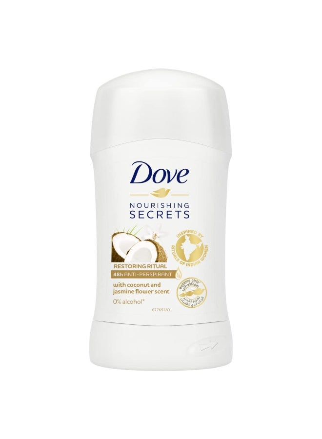 DOVE Nourishing Secrets Antiperspirant Deodorant Stick, with ¼ moisturising cream, Coconut and Jasmine, 48-hour antiperspirant protection, 40g