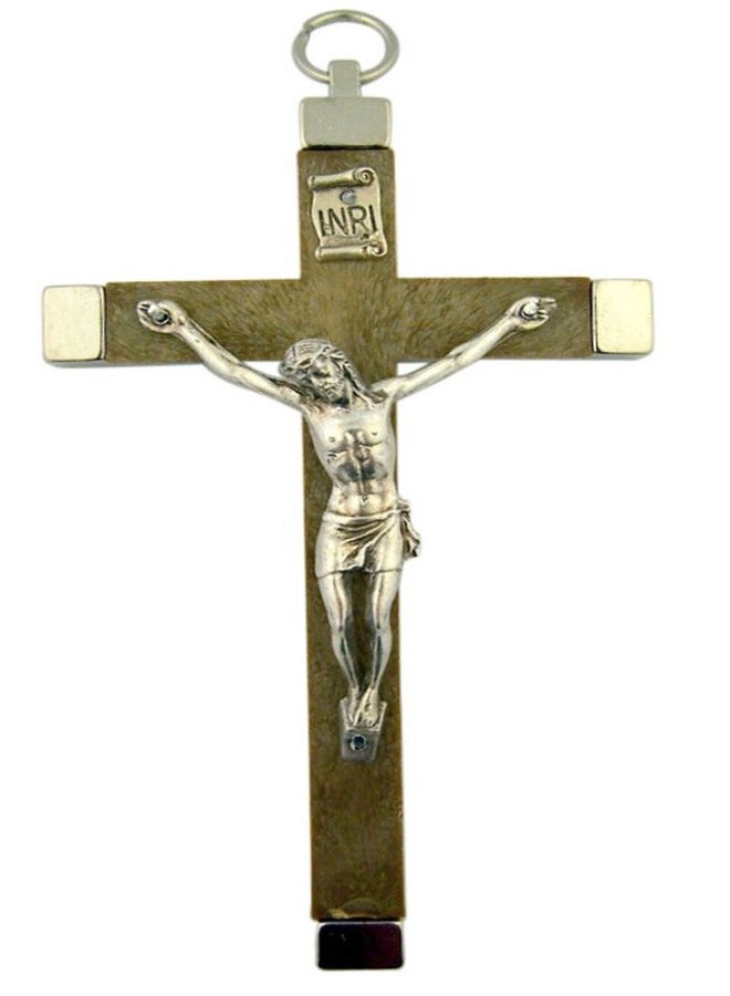 Wood and Silver Tone Pectoral Cross Crucifix for Vestment, 4 1/2 Inch