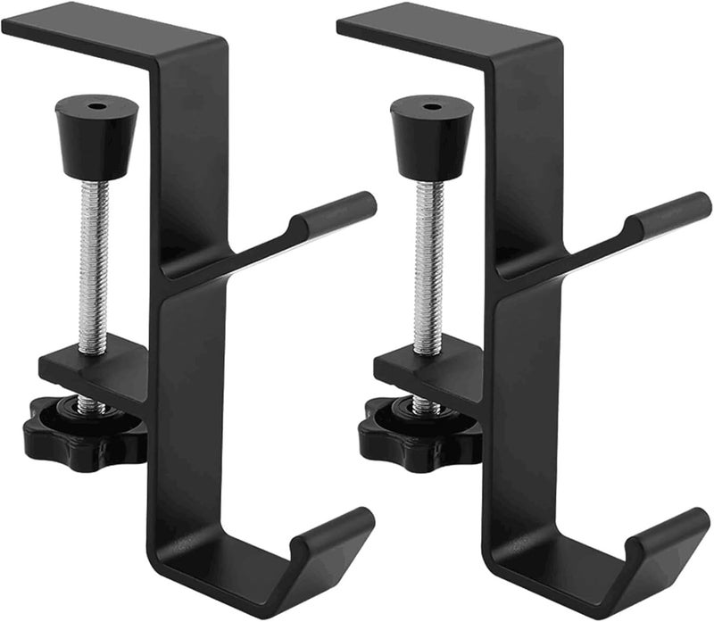 DHVSAM 2Pcs Clamp-On Under Desk Headphone Holder Backpack Hook Students' Desk Hook with Adjustable Arm Clamp Women's Bag Handbag and Purse Holder - Suitable for Plate Between 1-5cm / 0.4-1.96” - Black - Image 1