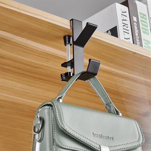 DHVSAM 2Pcs Clamp-On Under Desk Headphone Holder Backpack Hook Students' Desk Hook with Adjustable Arm Clamp Women's Bag Handbag and Purse Holder - Suitable for Plate Between 1-5cm / 0.4-1.96” - Black - Image 5