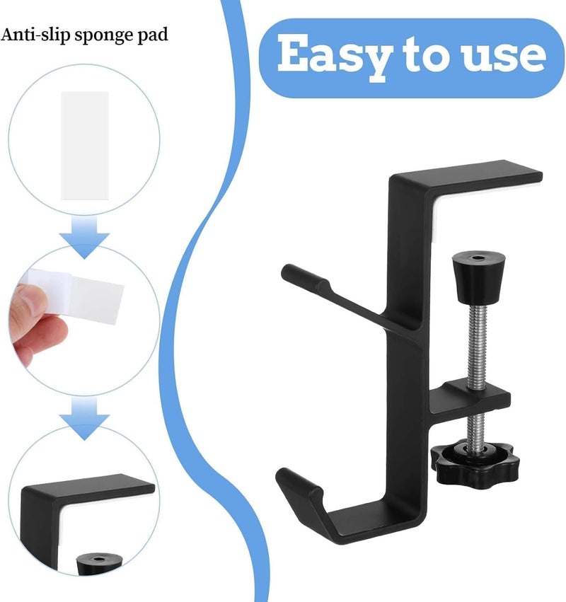 DHVSAM 2Pcs Clamp-On Under Desk Headphone Holder Backpack Hook Students' Desk Hook with Adjustable Arm Clamp Women's Bag Handbag and Purse Holder - Suitable for Plate Between 1-5cm / 0.4-1.96” - Black - Image 3