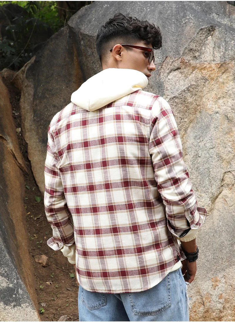 Campus Sutra Men's Maroon & White Checks Print Shirt