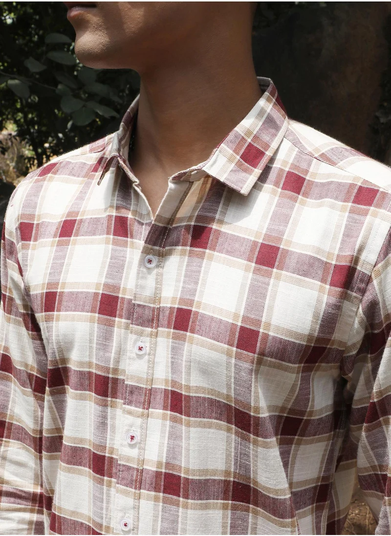Campus Sutra Men's Maroon & White Checks Print Shirt