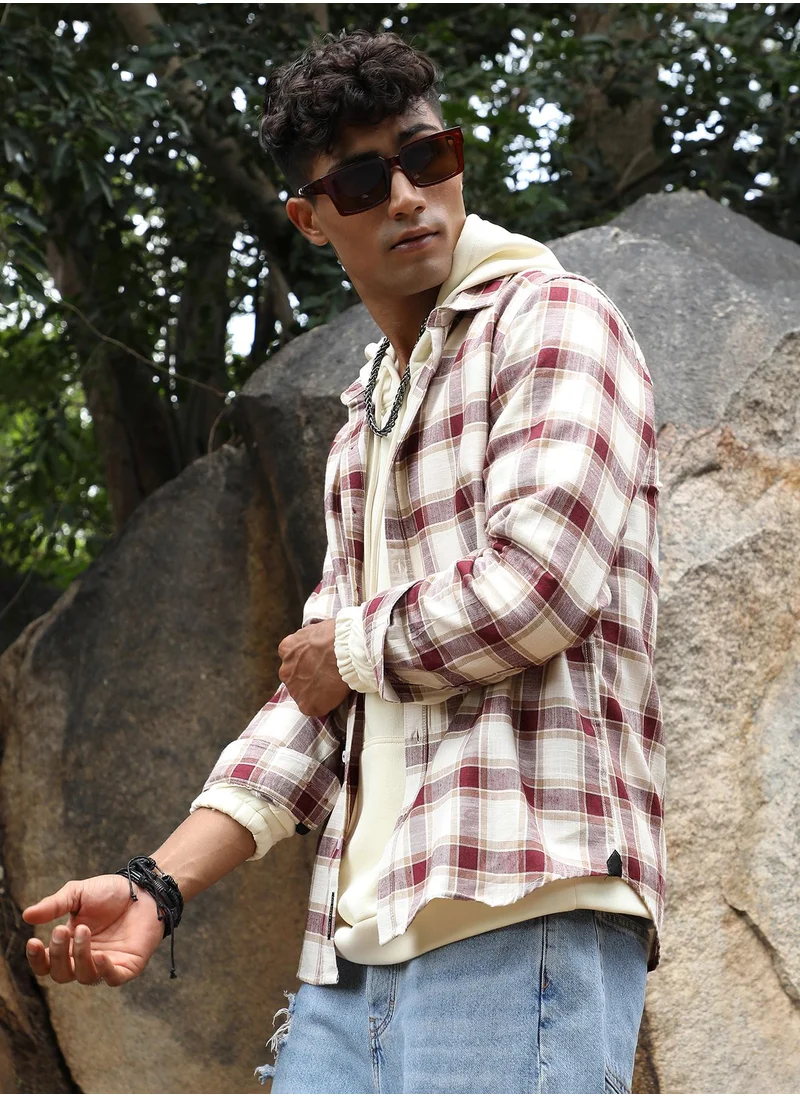 Campus Sutra Men's Maroon & White Checks Print Shirt