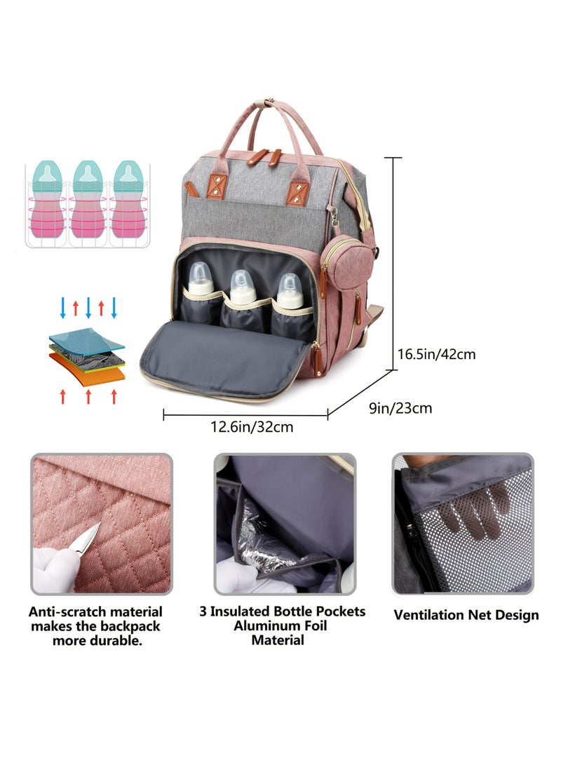1pc Diaper Bag Backpack, Trendy Bag, Diaper Backpack Bag With A Changing Station, Multifunction Waterproof Large Travel Back Pack, Baby Shower Gift-Pink Gray - Image 2