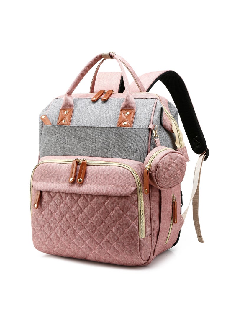 1pc Diaper Bag Backpack, Trendy Bag, Diaper Backpack Bag With A Changing Station, Multifunction Waterproof Large Travel Back Pack, Baby Shower Gift-Pink Gray - Image 3