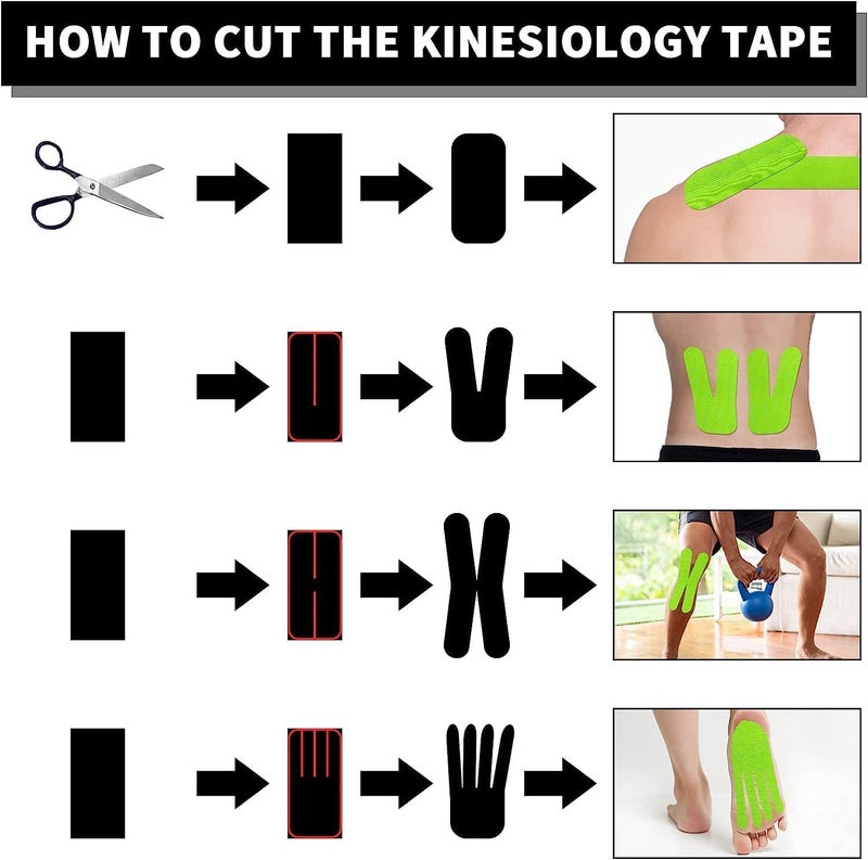 D-Fix شريط كينيسيو (5 م × 5 سم) خالي من اللاتكس وقابل للتنفس لشريط رياضي للإصابات، دعم العضلات، تخفيف الألم، دعم المفاصل والعلاج الطبيعي - أخضر - Image 4