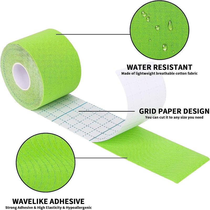 D-Fix شريط كينيسيو (5 م × 5 سم) خالي من اللاتكس وقابل للتنفس لشريط رياضي للإصابات، دعم العضلات، تخفيف الألم، دعم المفاصل والعلاج الطبيعي - أخضر - Image 3