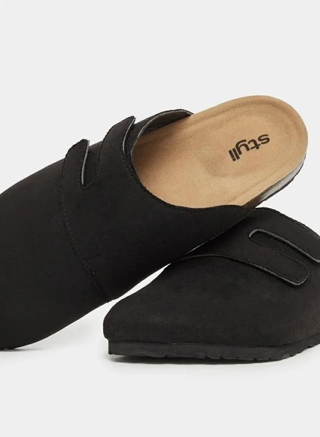 Styli Styli Plain Velcro Detail Faux Suede Clog Sandals