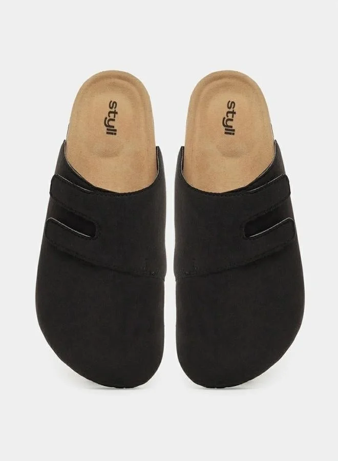 Styli Styli Plain Velcro Detail Faux Suede Clog Sandals