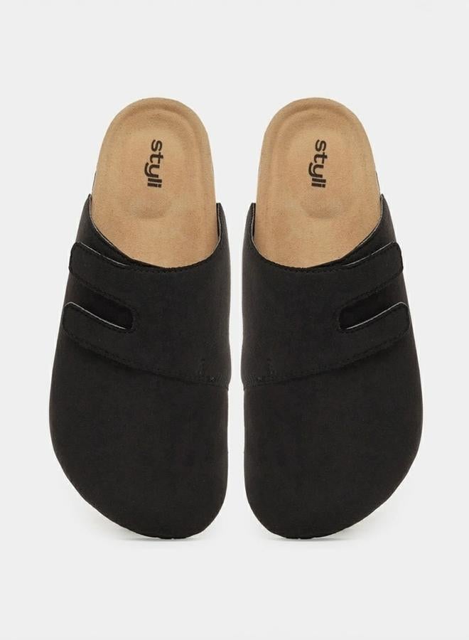 Styli Plain Velcro Detail Faux Suede Clog Sandals - Image 4