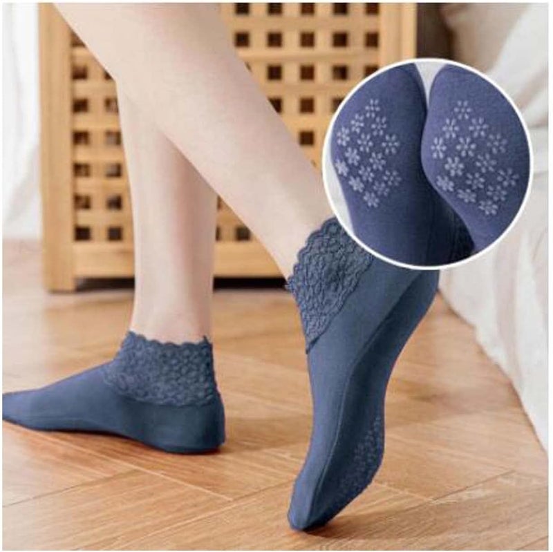 ويوبلز جوارب نسائية قصيرة، جوارب دانتيل مكشكشة مريحة، جوارب دانتيل، جوارب سيليكون مانعة للانزلاق ودافئة (أزرق) - Image 1