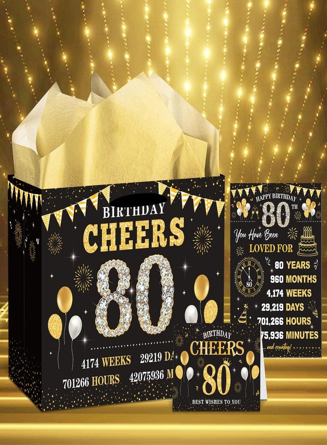 EoBeCy 80th Birthday Gift Bags for Men Women, Back in 1946 Gift Bag with Tissue Paper, Poster and Greeting Card, Black Gold Wrapping Paper for 80 Year Old Birthday Decorations - Image 2