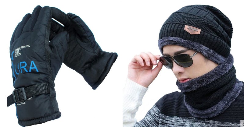 Alexvyan Anti Slip (Inside Fur) Snow and Wind Proof Soft Warm Winter Gloves for Riding, Cycling, Byke, Bike, Motorcycle for Men Boy (Blue Futura Gloves with Beanie Cap) - Image 1