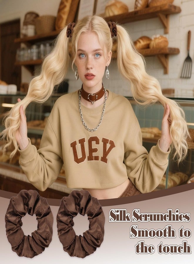 YISSION 20 Pcs Brown Satin Hair Scrunchies for Women Girls Silk Hair Ties Fashion Hair Bands Ponytail Holders Brown Hair Accessories for Women Girls - Image 3