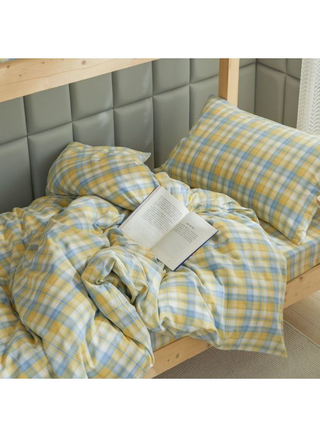 [غطاء لحاف وغطاء وسادة وملاءة] سرير بطابقين علوي وسفلي لرفوف السرير للطلاب الجامعيين - اللون: أصفر ليموني بسيط - المواصفات: [طالب السكن الجامعي - غطاء لحاف + ملاءة سرير واحدة] - Image 1