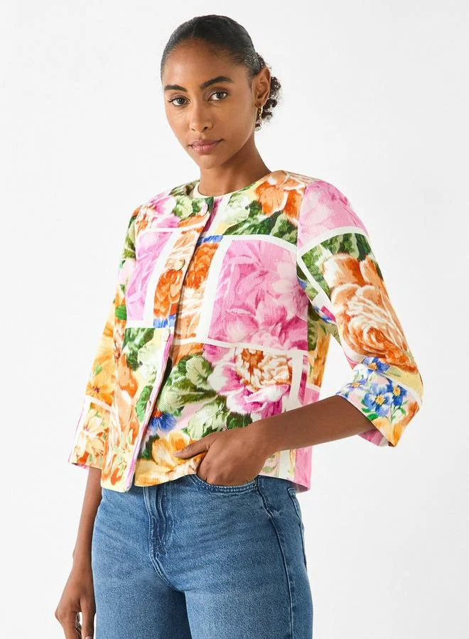 Iconic All-Over Floral Print Jacket with 3/4 Sleeves