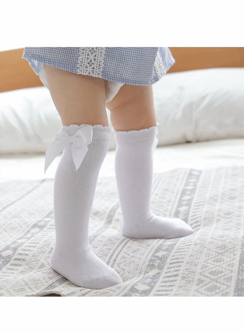 Excefore Baby Girls Knee High Socks 6 Pack Bow Long Stockings Infants Toddlers Ruffled School Uniform Leggings(18-36 Months)  - Image 4