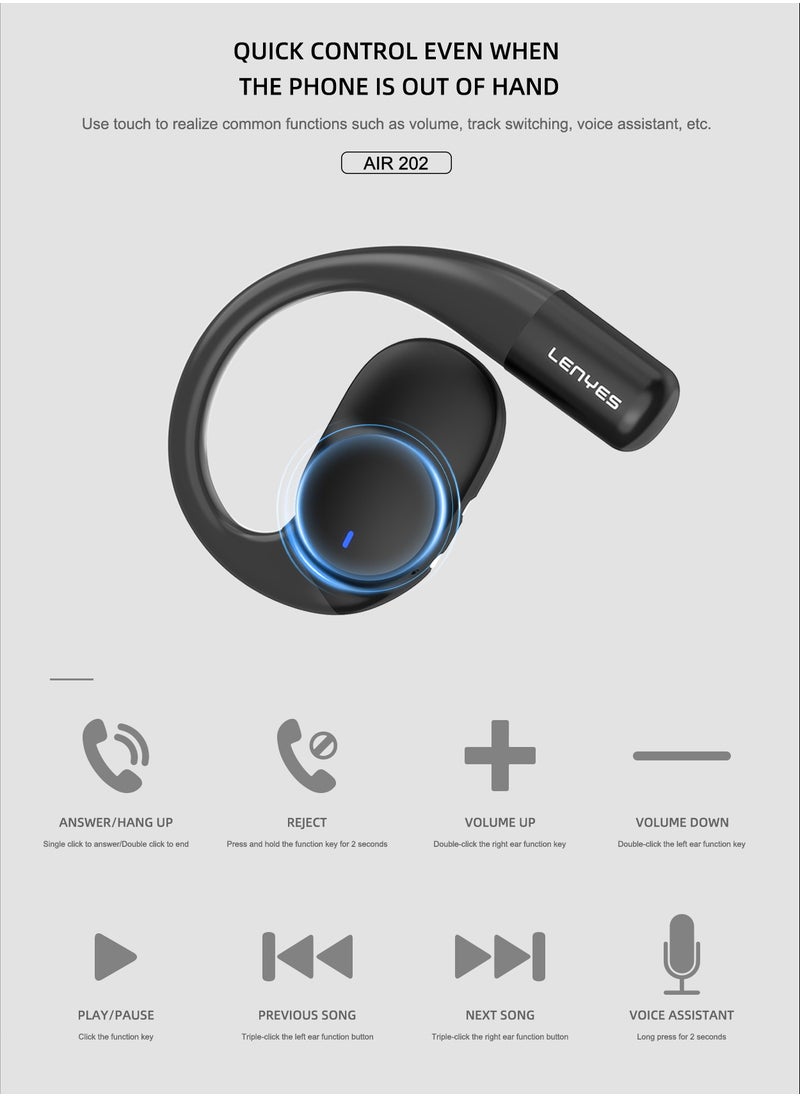 Lenyes - LENYES AIR202 Open Ear Air Conduction Headphones, Bluetooth 5.3 Wireless Earphones with Ear Hooks, IPX4 Immersive Stereo Sound Waterproof Headset for Workout/Gym/Running and More Black - Image 1