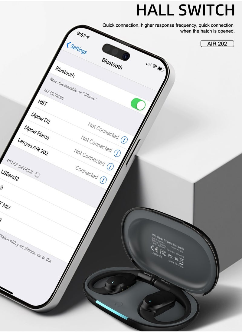 Lenyes - LENYES AIR202 Open Ear Air Conduction Headphones, Bluetooth 5.3 Wireless Earphones with Ear Hooks, IPX4 Immersive Stereo Sound Waterproof Headset for Workout/Gym/Running and More Black - Image 1