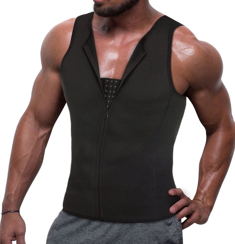 TAILONG Tummy Trimmer Body Shaper Tight Tank Top Under Shirt Chest Pull Girdle Vest Men Moobs Binder (L, Black) - Image 1