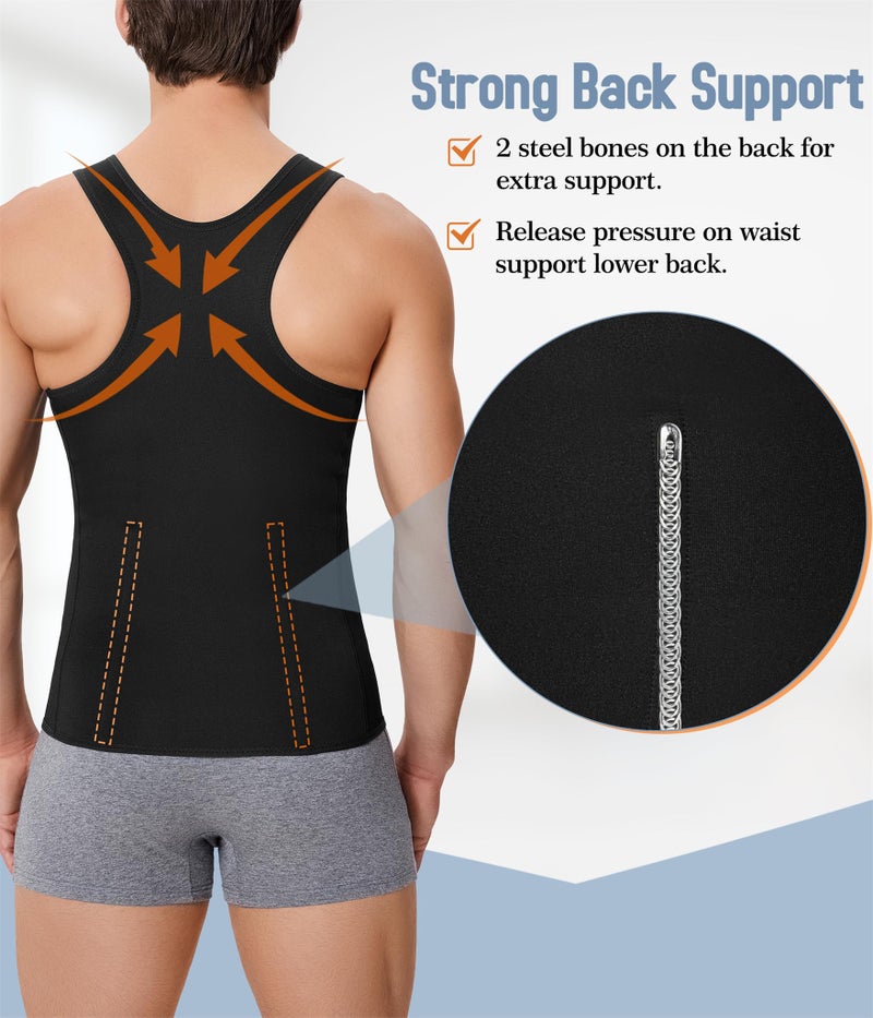 TAILONG Tummy Trimmer Body Shaper Tight Tank Top Under Shirt Chest Pull Girdle Vest Men Moobs Binder (L, Black) - Image 3