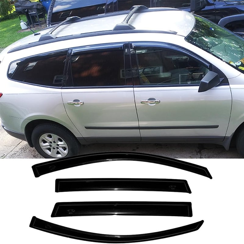 Deebior Side Window Deflector Visor Rain Guard fit for 20092017 Chevrolet Traverse4pcs Outside Mount Tapeon Shatterproof Dark Smoke Window Shades 94161
